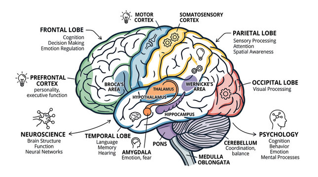 Human Brain Anatomy Diagram: Lobes, Cortex, and Key Areas - Neuroscience and Psychology