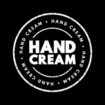 HAND CREAM text rubber stamp graphic design. Circular badge with the word repeated around the center circle. Cosmetic skincare product label, beauty typography mark and round symbol shape vector.