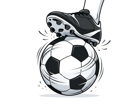 Soccer Ball with Foot on Top Illustration Isolated Transparent Background PNG Football Cleats Shoe Boot Sports Game Play Match Active Vector Icon