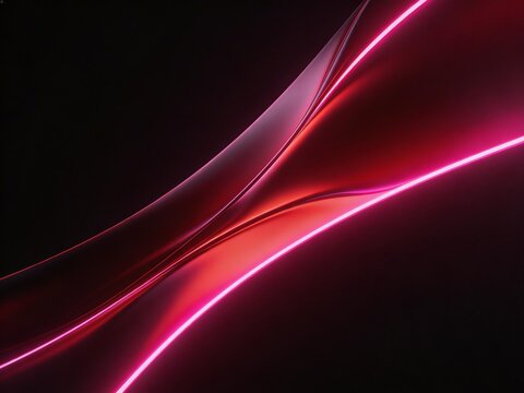 Elegant abstract 3D flowing wave with vibrant magenta neon light contours on a dark background