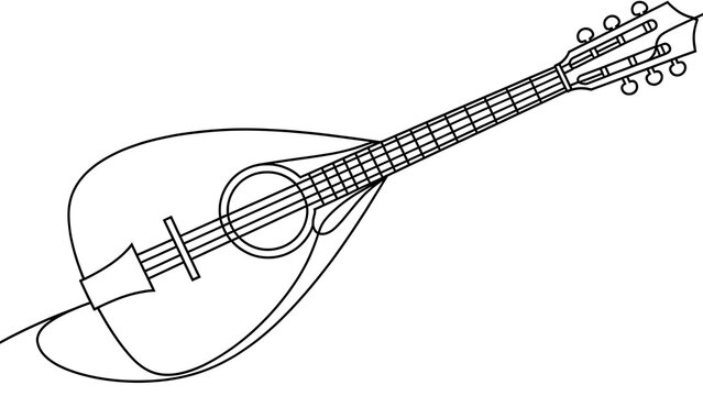 Black and white line drawing of a mandolin on white background.