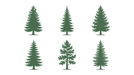Obraz premium Green evergreen tree silhouettes collection