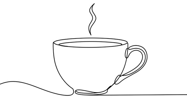 Minimalist coffee cup drawing on white background.