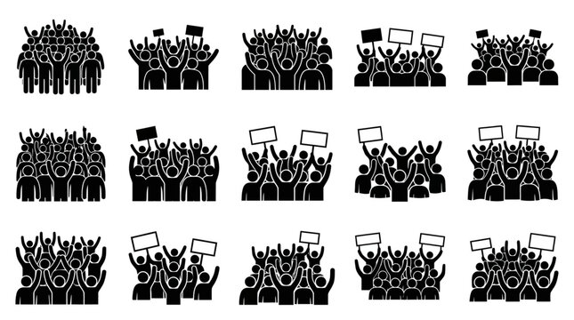 Crowd protest icons, demonstration, rally, activism, crowd people, vector illustration