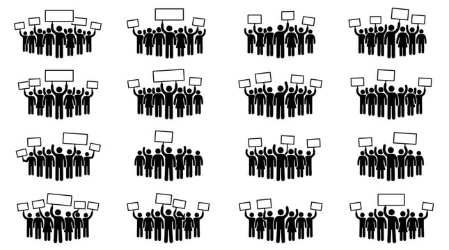 Crowd protest with signs, rally, demonstration, activism, vector illustration, group of people