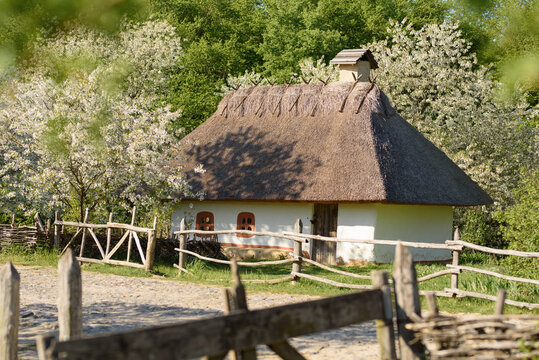 Authentic Ukrainian Rural House in Pyrohiv Open-Air Museum, Kyiv, Ukraine
