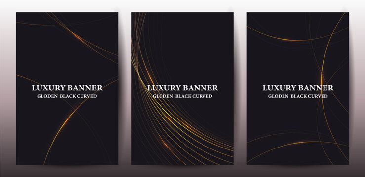 Luxury Golden Black Curved With Gradient Abstract Background Banners Set