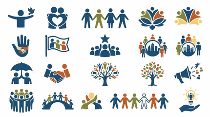 Fototapeta premium Diverse Community Icons: Unity, Teamwork, Diversity, Connection, Social Concepts