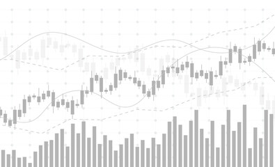 Fototapeta premium Monochrome candlestick chart with upward trending stock market data and moving averages stock market chart