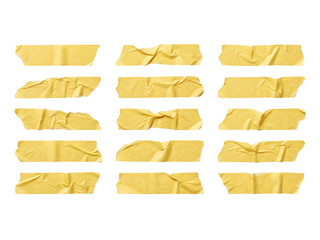 Fototapeta premium A collection of torn yellow paper strips arranged in rows on a plain surface