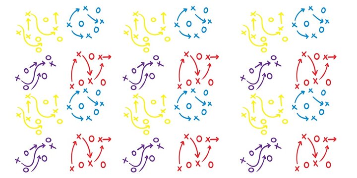 Abstract game symbols and player movement vectors isolated on white background