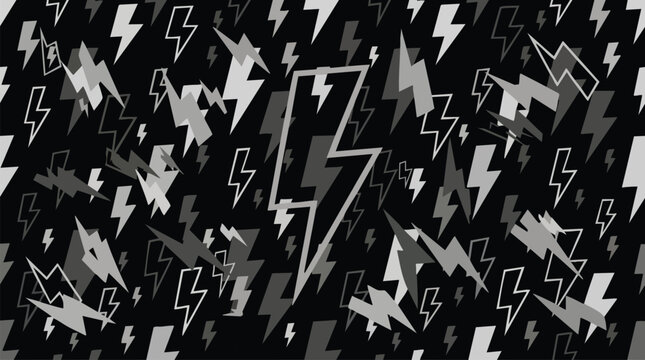 A chaotic stormy scene with numerous lightning bolts striking everywhere in a dark ominous sky