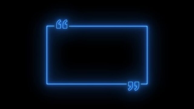 Neon Square Quote Box Icon Animation. Glowing Rectangular Quote Mark Graphic Animation. Animated Neon Square Quote Frame Design for Textual Quotations, Paraphrasing, Speech, Dialogue, Caption Overlay