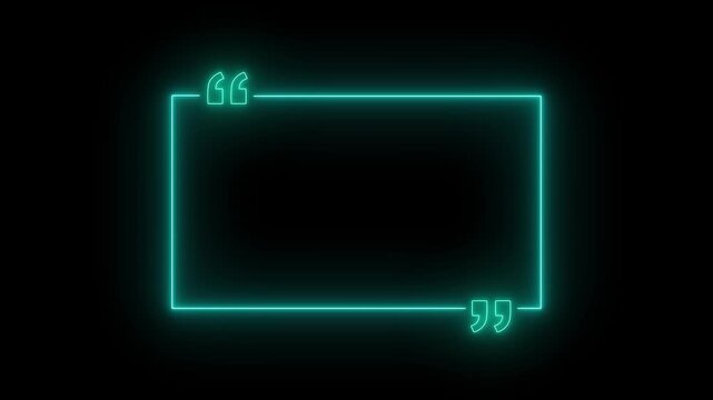 Neon Square Quote Box Icon Animation. Glowing Rectangular Quote Mark Graphic Animation. Animated Neon Square Quote Frame Design for Textual Quotations, Paraphrasing, Speech, Dialogue, Caption Overlay