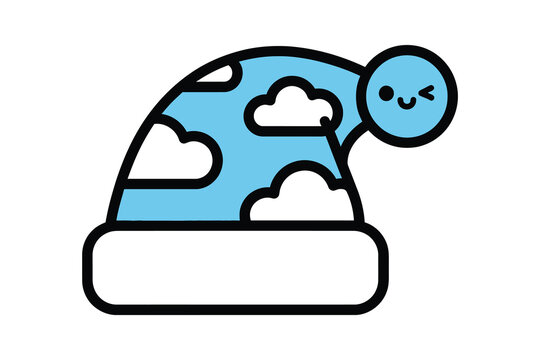 Kawaii Blue Nightcap with Clouds and Winking Pom Pom Vector