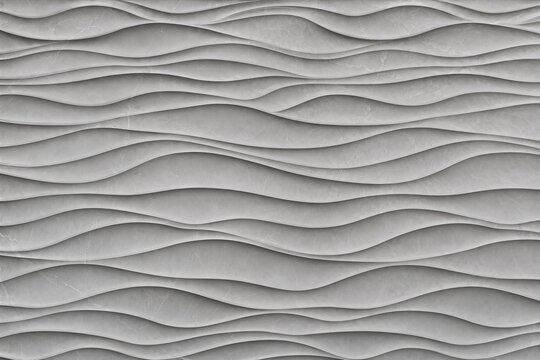 Modern grey 3D wave texture background, minimalist abstract wavy stone plaster wall backdrop, elegant geometric fluid pattern, architectural design, generative AI
