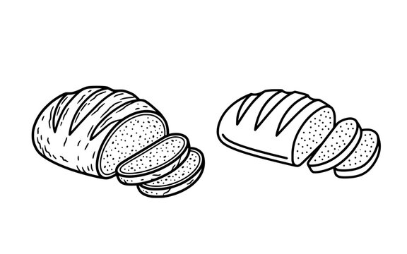 Bread Loaf and Sliced Bread Line Art Vector Illustration &ndash; Bakery and Food Icon Set