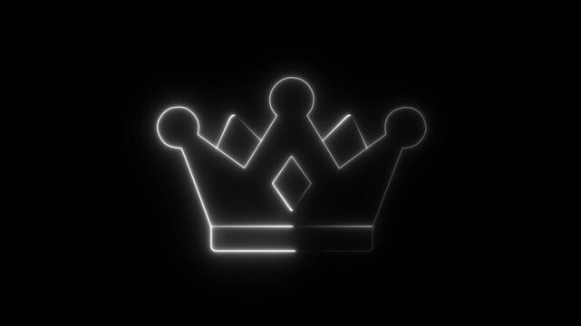 Glowing neon crown icon animation, royalty luxury symbol, king queen crown sign for celebration and leadership on black background, 4k video