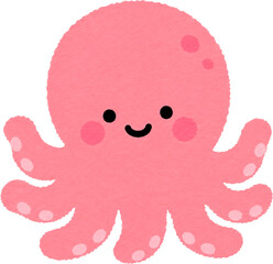 미소 짓는 귀여운 분홍 문어 캐릭터 일러스트 / 笑顔の可愛いピンクのタコのキャラクター / Cute smiling pink octopus character © shine_h