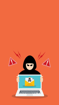 Phishing Email Cyber Attack Warning Hacker with Malicious Message on Laptop 
