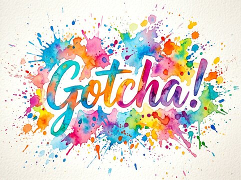 Vibrant Watercolor Gotcha! Typography with Colorful Paint Splash