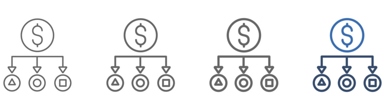
Outline icon set featuring money and management themes, representing diversification