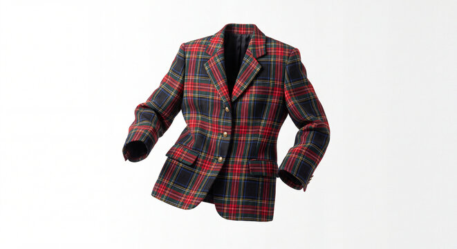 Scottish 90s Tartan Jacket Floating on White Background