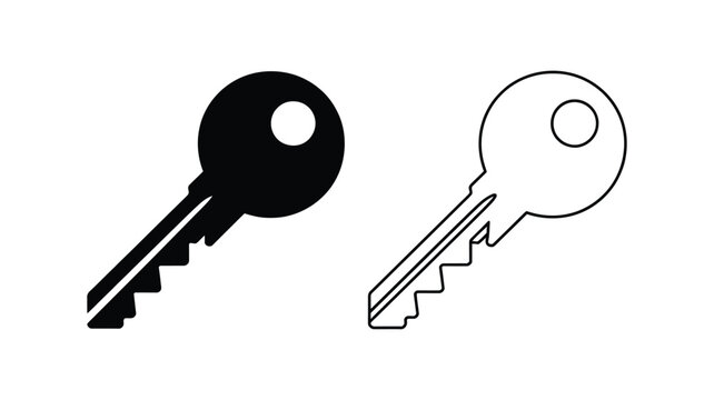 Key icon, house keys silhouette outline security symbol in clean minimal vector illustration design