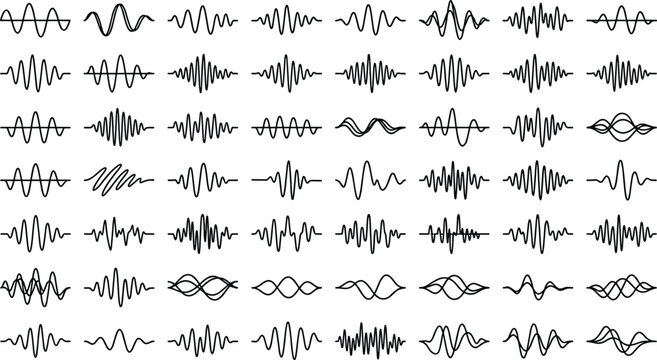 Audio waveform icon collection, sound wave and music signal symbols set, vector illustration bundle design graphics artwork