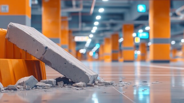 Interior View of Partial Collapse in Concrete Parking Structure