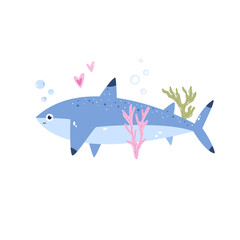 Fototapeta premium Cute cartoon shark minimalist flat design illustration.