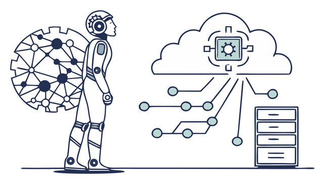 Hand Drawn Vector Illustration of a Friendly Robot Holding an Electric Plug Cartoon Character Icon for Technology Innovation and Modern Design