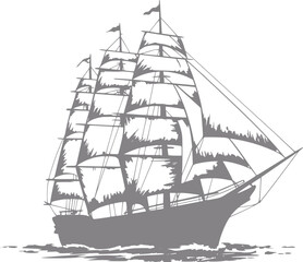 Silhouette of a tall ship with full sails on a choppy sea © Mohammad