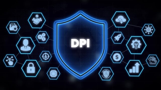 Dpi deep packet inspection network security concept with digital shield and data
