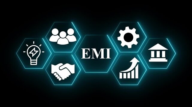 Artificial intelligence agents network connecting diverse business functions including security. Business growth, success, and partnerships. Blue color icon on black background.
