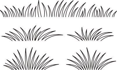清潔な白背景に孤立した手書きの白黒の草の茂みと牧草地のセット © Mohammad