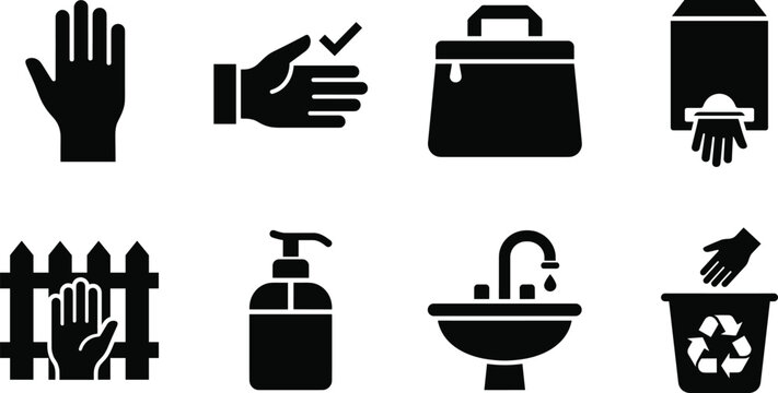 Hand Hygiene Protocols and Personal Sanitation Protection Silhouette Icons Set for Vector Design
