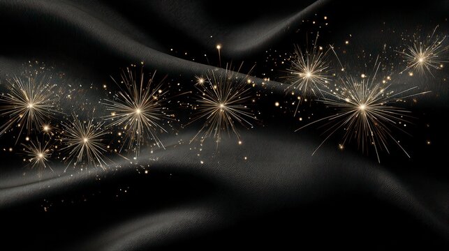 Sparkling fireworks on a luxurious black fabric background