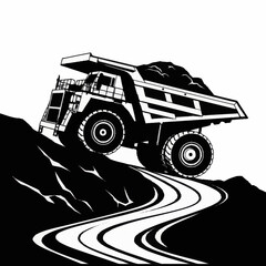 Large mining dump truck on winding mountain road. © Dombo