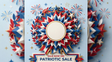 Obraz premium Patriotic Sale Banner with Red, White, and Blue Ribbon Design