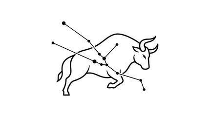 Minimalist bull line art illustration with celestial constellation overlay © Mafaat