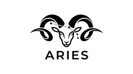 Minimalist black and white ram head logo with astrological constellation © Mafaat