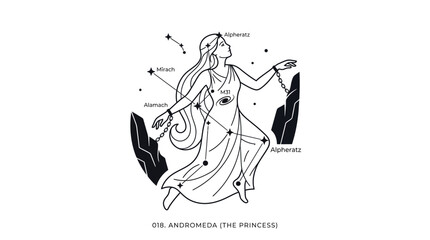 Obraz premium Minimalist celestial woman constellation vector line art illustration