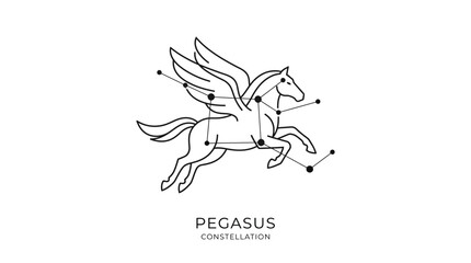 Minimalist winged horse constellation line art illustration © Mafaat