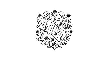 Minimalist Gemini zodiac constellation with floral twin line art © Mafaat