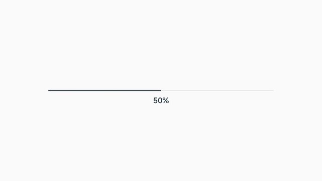 A progress bar displaying fifty percent completion on a grey background