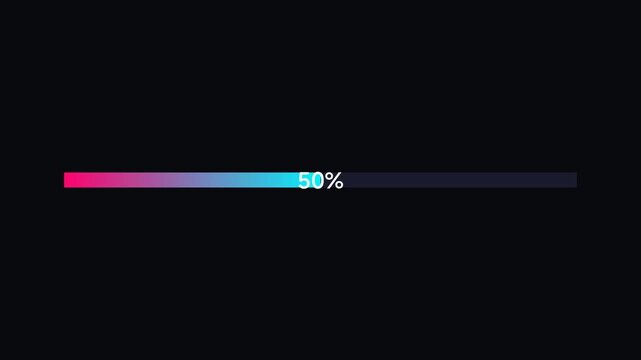A colorful progress bar displays 50 percent on a black screen with gradient colors.