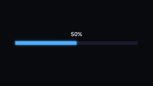 A blue bar graph showing progress with fifty percent completion displayed on screen