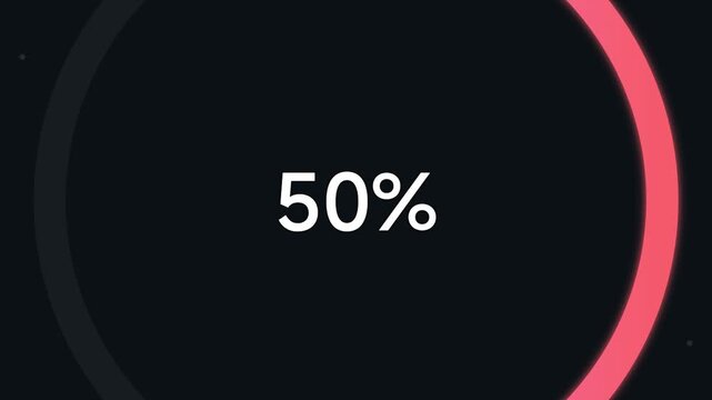 A graphic illustration shows a 50 percent progress indicator on a black background.
