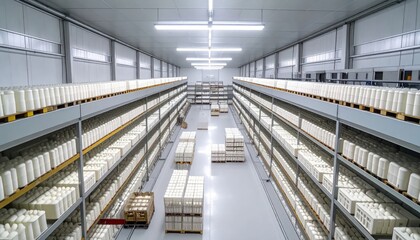 Obraz premium Long rows of industrial warehouse shelving units.